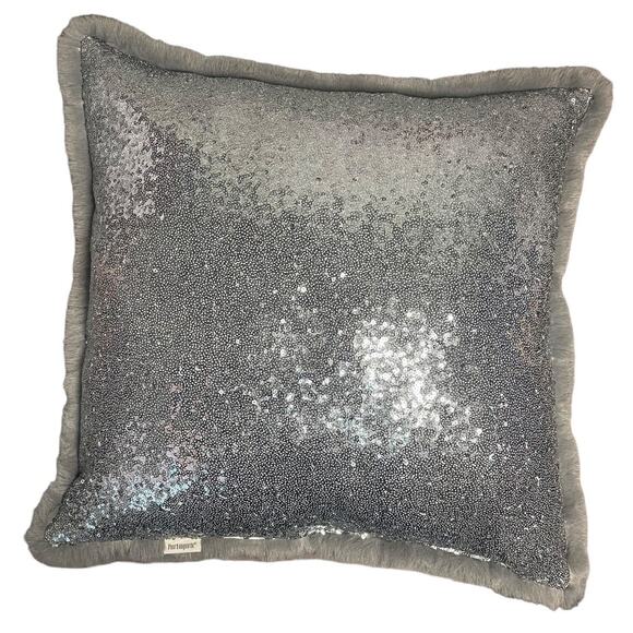 Pier 1 Imports Accent Throw Pillow Silver Sequin Gray Faux Fur 18"x18" Soft Cozy - Picture 2 of 5